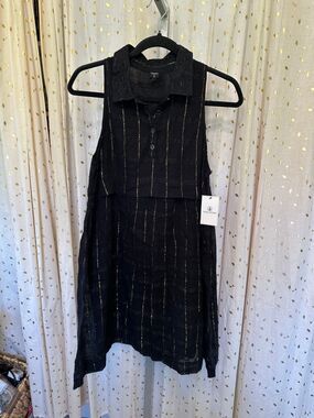 NWT Volcom Black Gold Threaded Window Pane Lace Collar Sleeveless Dress S